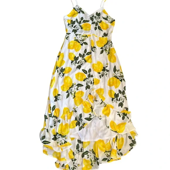 Lulus - Afternoon Air Yellow Lemon Print High-Low Midi Dress - Size M - Picture 11 of 13